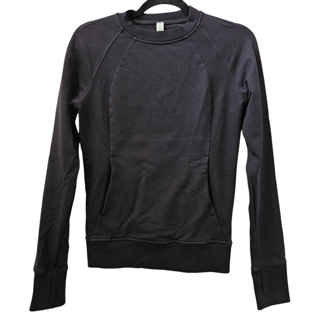 Lululemon Sweatshirt Womens 2 Scuba Pullover Crewneck Black Kangaroo Pocket Yoga